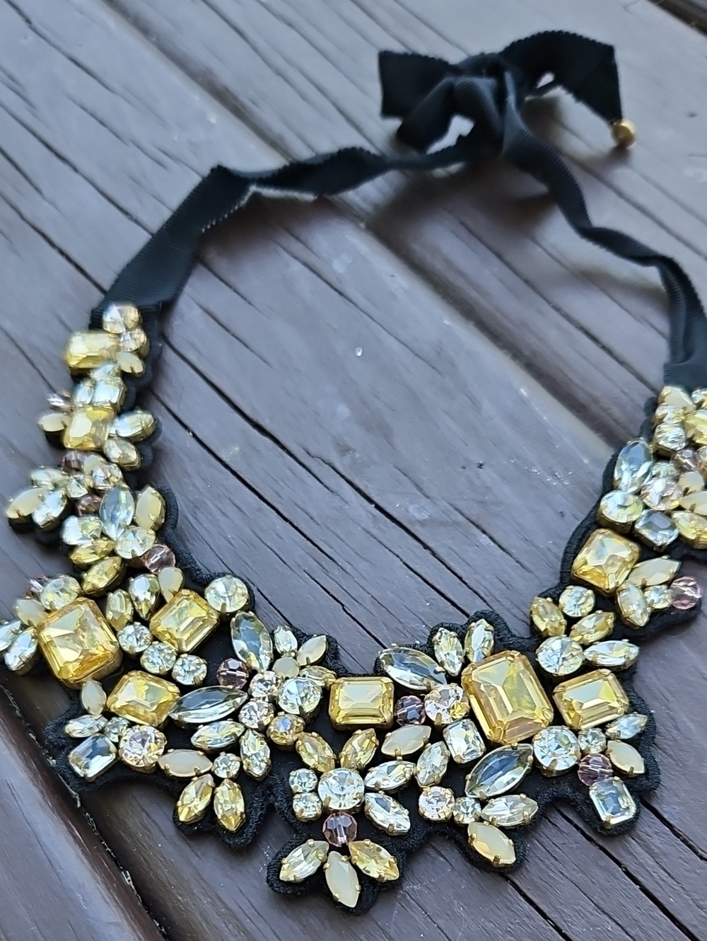 Gold Crystal Bib-Style Statement Necklace